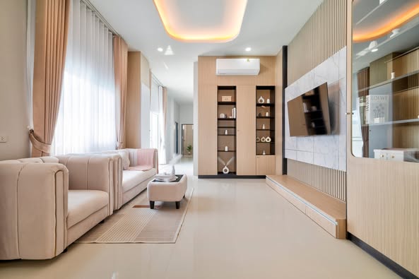 living room and bedroom of พูลวิลล่ากรุงเทพ Airy Ville Bangkok