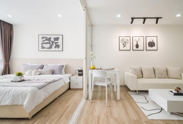 living room and bedroom of ELEMENTS SRINAGARINDRA CONDO
