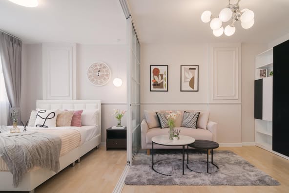 living room and bedroom of D condo ramindra